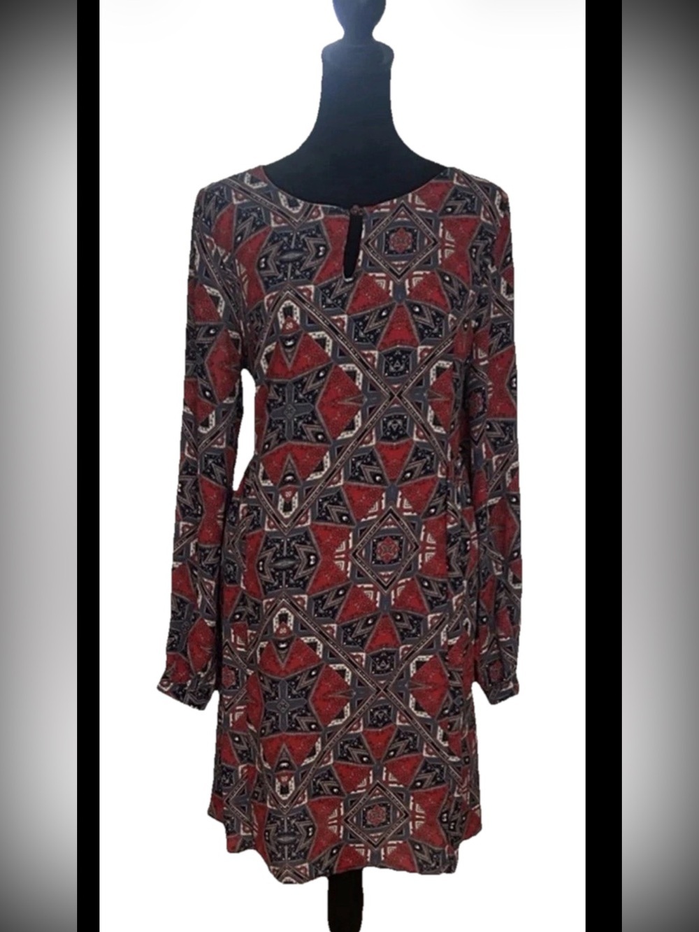 Paper Crown Red and Black Geometric Long Sleeve Dress